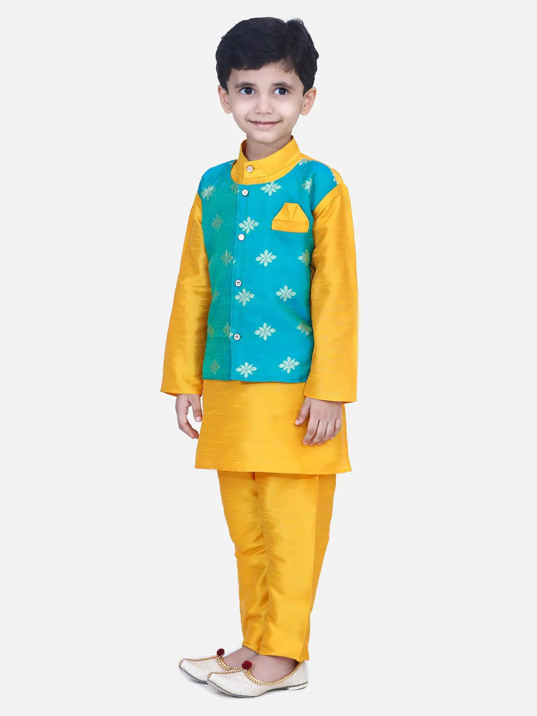 Boys Orange Chiffon Jacket Kurta Pajama | BownBee Ethnic Wear