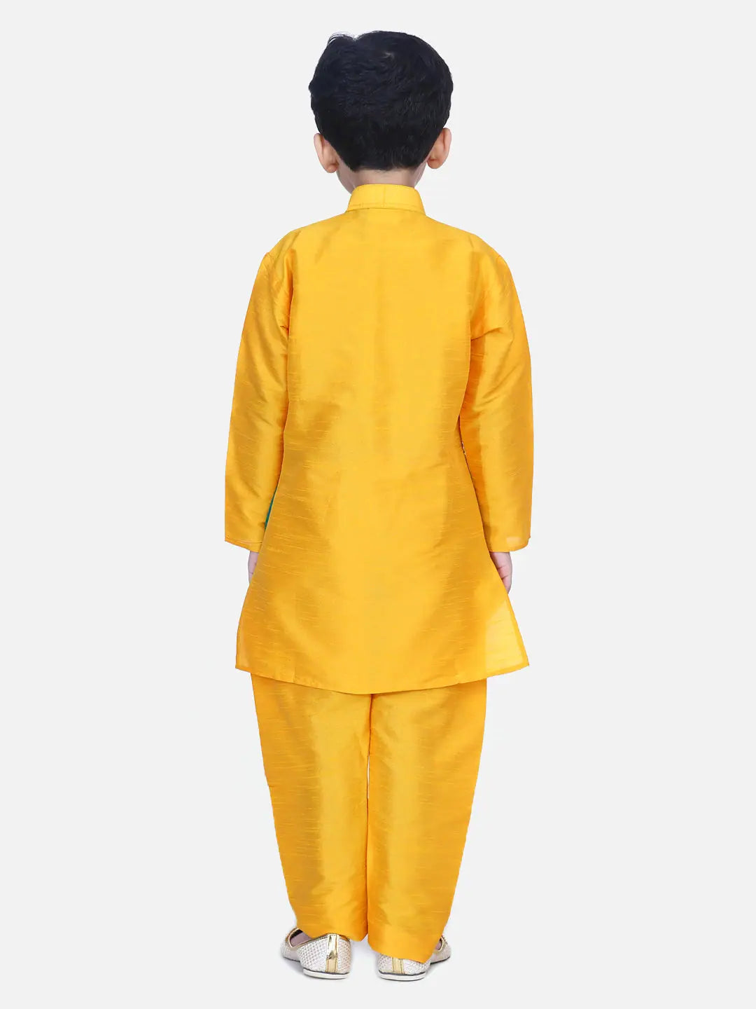 Boys Orange Chiffon Jacket Kurta Pajama | BownBee Ethnic Wear
