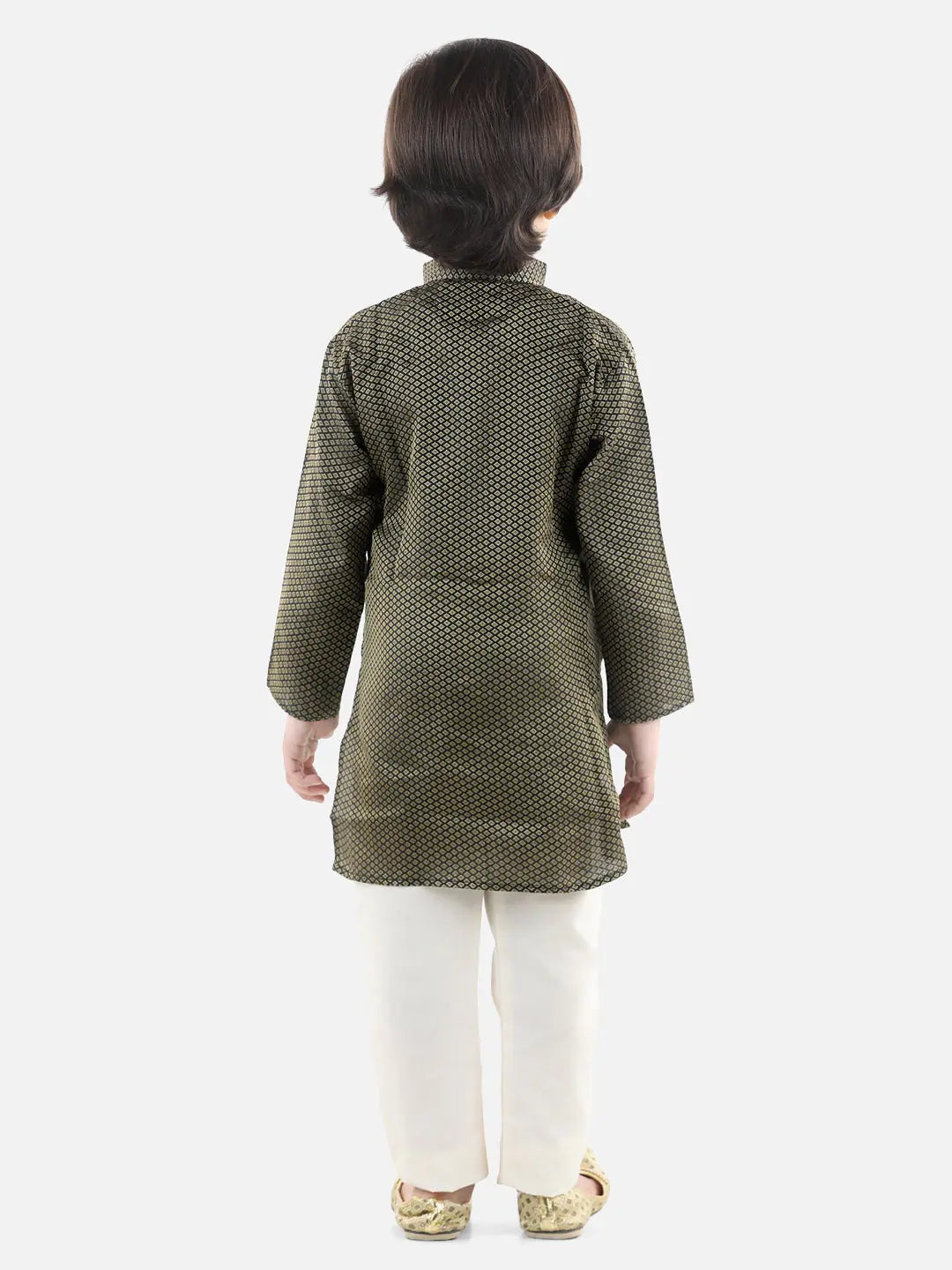 BownBee Boys Black Jacquard Kurta Pajama Set | Indian Wear