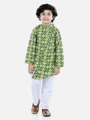 BownBee Boys Cotton Floral printed Asymmetric Front Open Kurta Pajama- Yellow