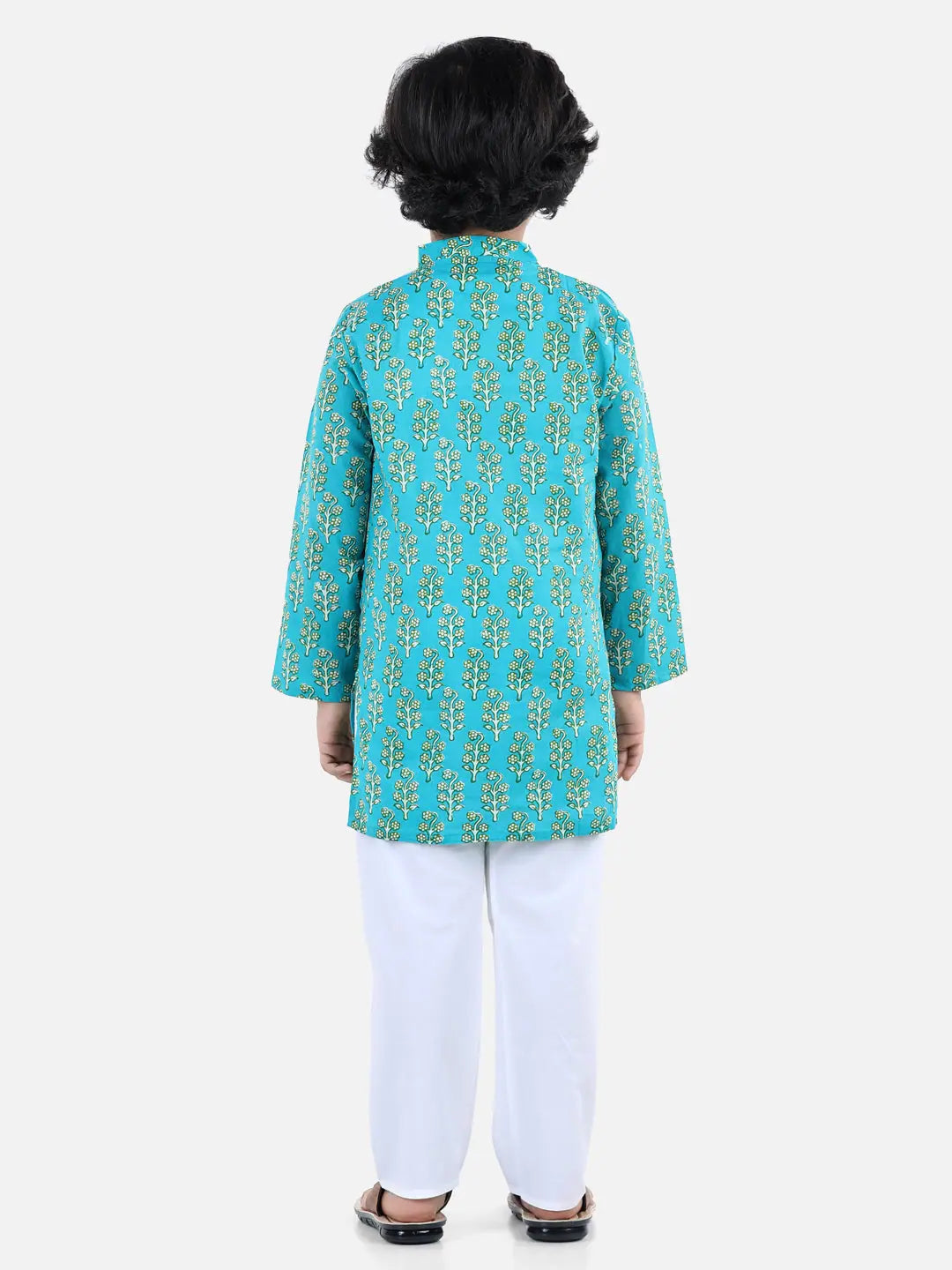 Boys Indian Wear: Floral Kurta Pajama Set - BownBee Green