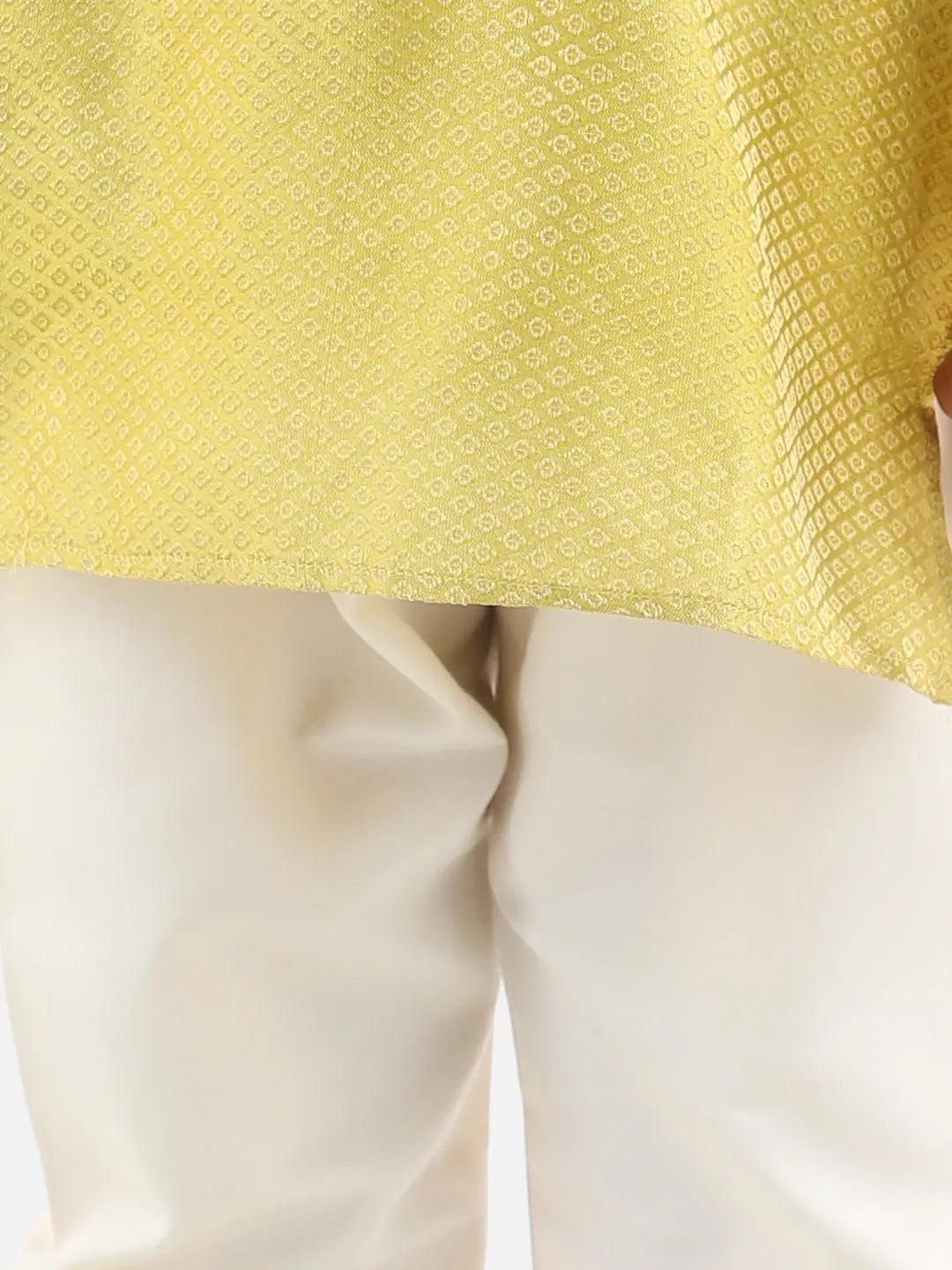 Boys Indian Wear: Yellow Jacquard Kurta Pajama Set