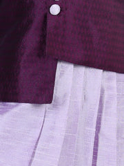 BownBee Boys Ethnic Festive Wear Assymetric Kurta Pajama with Jacquard Jacket-Purple