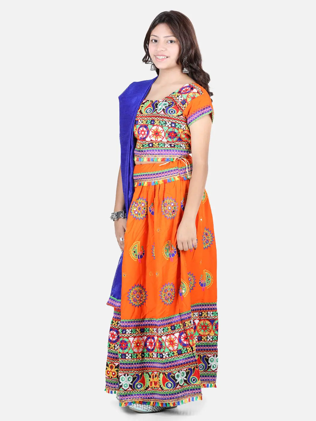 Orange Peacock Chaniya Choli for Girls - Navratri Indian Wear