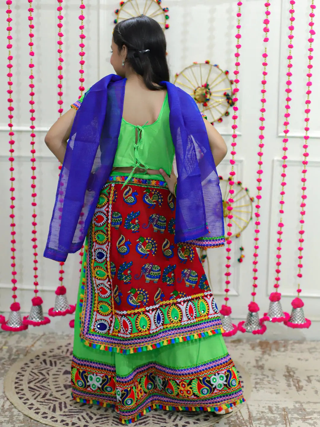 Green Cotton Chaniya Choli: Girls Navratri Indian Outfit