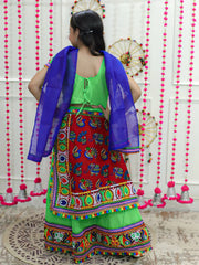 Girls Navratri Double Panel Cotton Chaniya Choli with Dupatta- Green