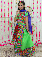 Girls Navratri Double Panel Cotton Chaniya Choli with Dupatta- Green