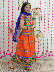 Girls Peacock embroidery Navratri Chaniya Choli with Dupatta- Orange