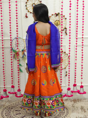 Girls Peacock embroidery Navratri Chaniya Choli with Dupatta- Orange
