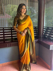 Women's Blend Navy Blue Woven Design Designer Saree With Blouse Piece-SMNGLM1001