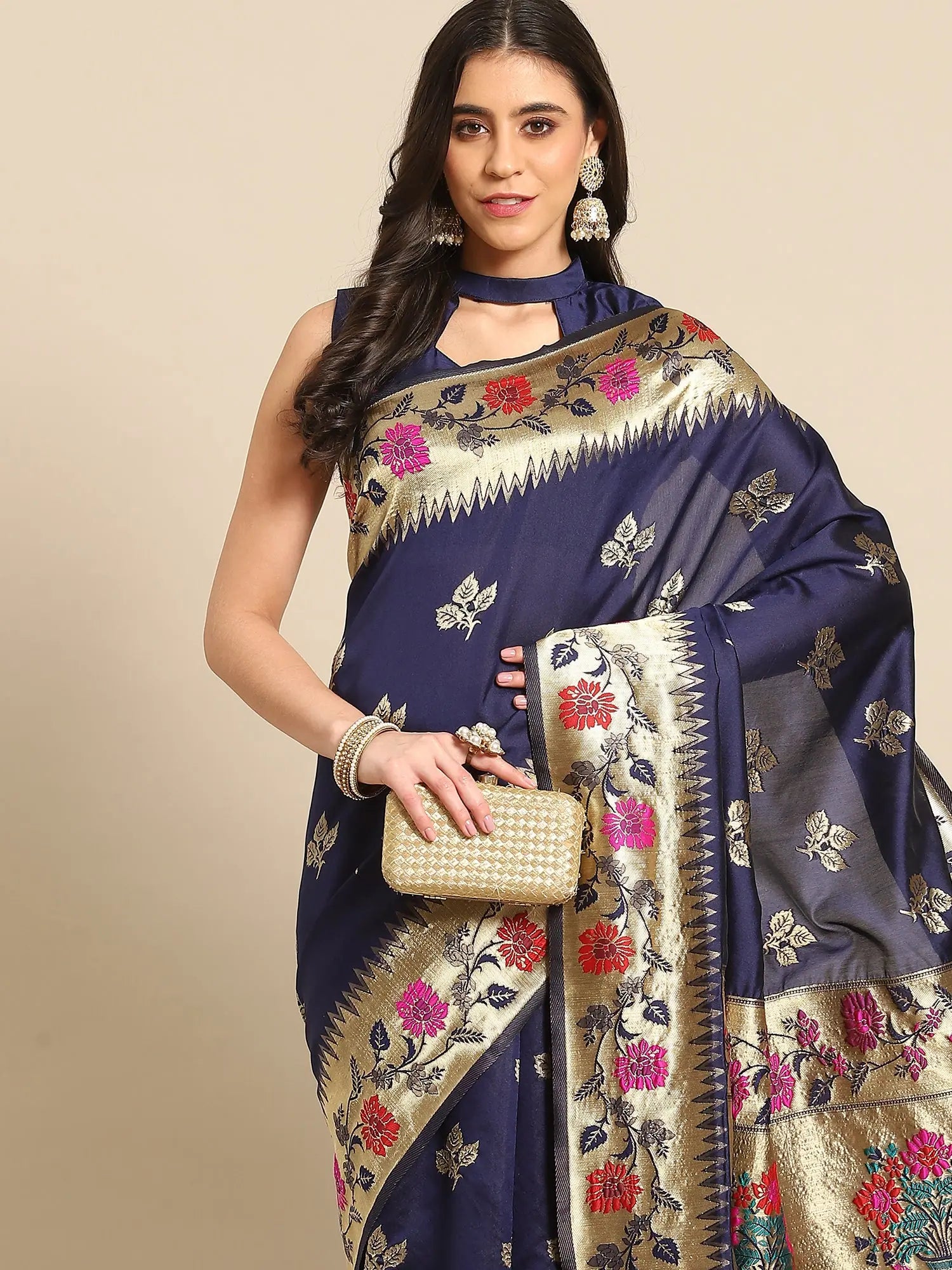 Navy Blue Silk Saree - Elegant Indian Sarees