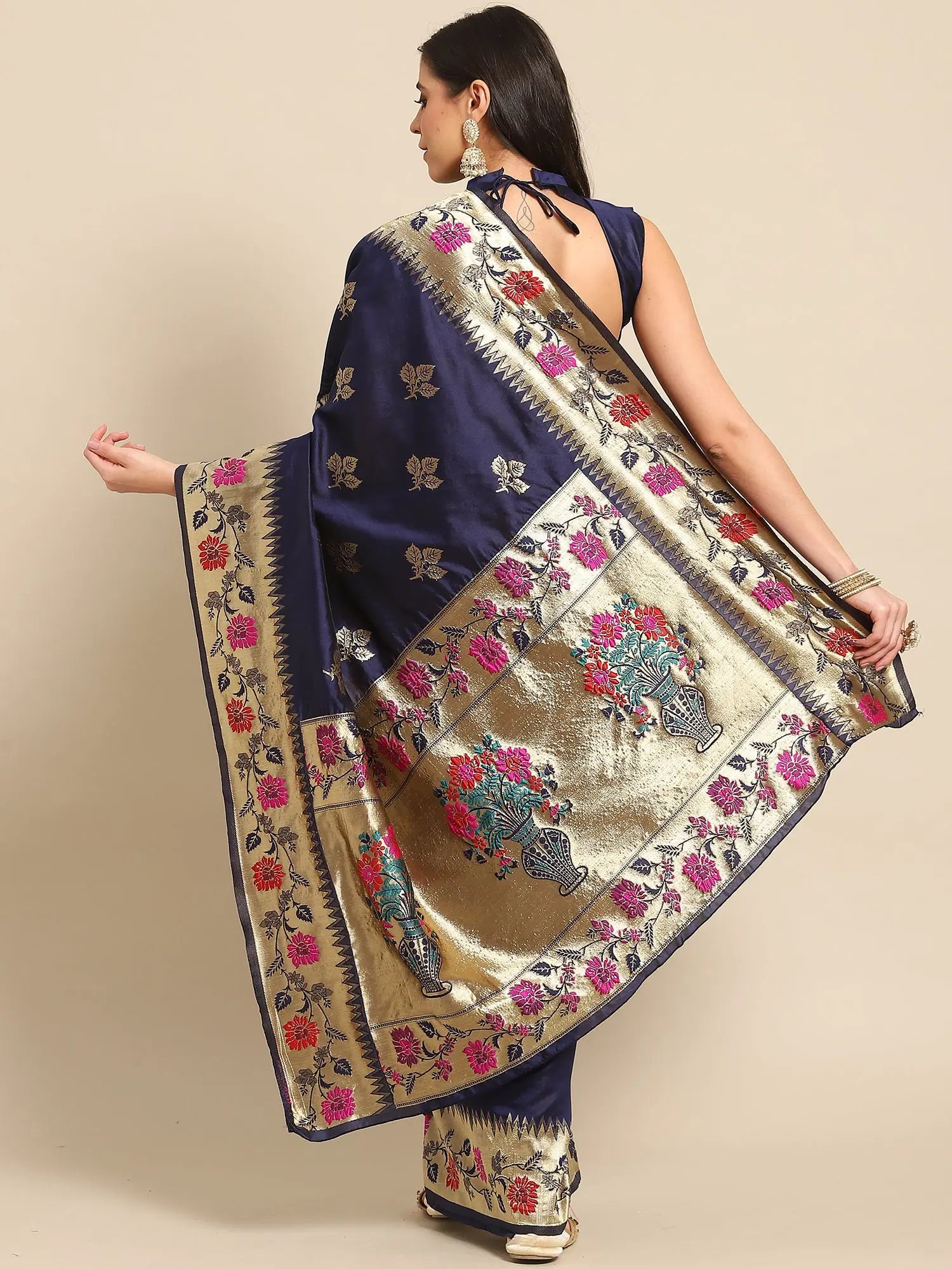 Navy Blue Silk Saree - Elegant Indian Sarees