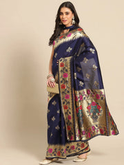 Women's Cotton Blend Pink Woven Design Designer Saree With Blouse Piece-VIHANA87205