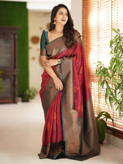 Women's Viscose White Woven Design Designer Saree With Blouse Piece-SMART2004