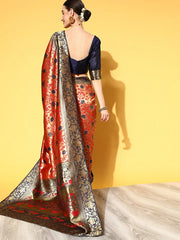 Women's Cotton Blend Peach Woven Design Designer Saree With Blouse Piece-VIHANA87203