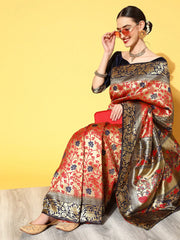 Women's Cotton Blend Peach Woven Design Designer Saree With Blouse Piece-VIHANA87203