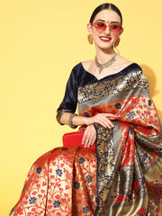 Women's Cotton Blend Peach Woven Design Designer Saree With Blouse Piece-VIHANA87203