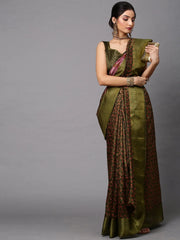 Women's Blend Black Printed Designer Saree With Blouse Piece-HOLAND81D