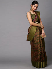 Women's Blend Black Printed Designer Saree With Blouse Piece-HOLAND81D
