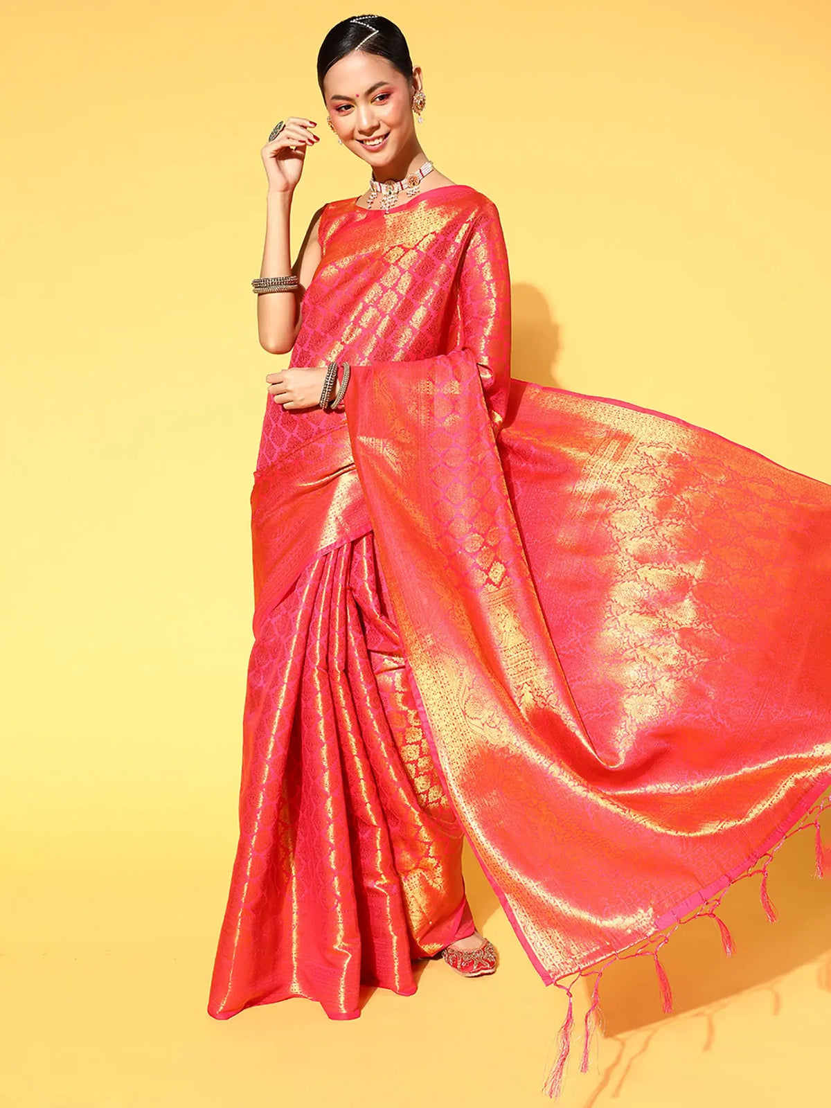 Pink Tassels And Latkans Women Saree-2REEVA2005
