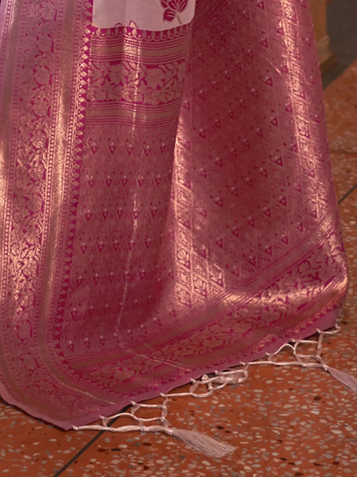 Pink Organza Saree with Tassels | Indian Sarees