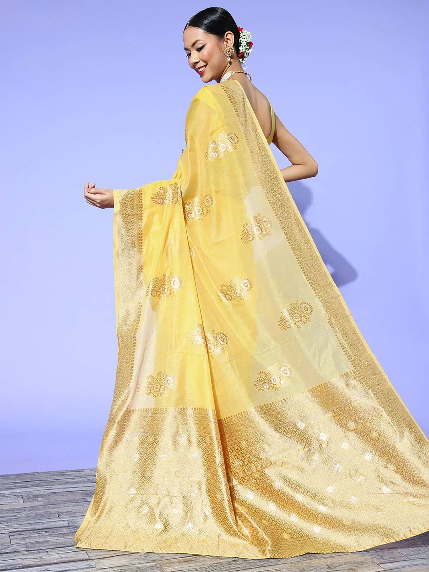 Yellow Cotton Saree | Indian Sari for Women