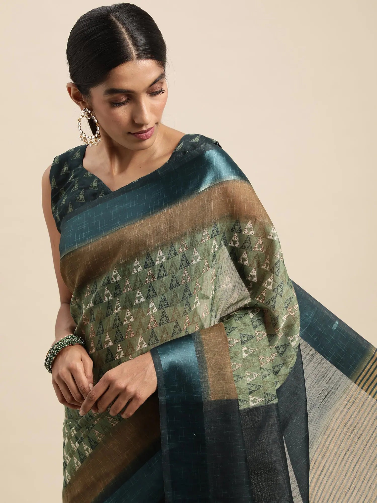 Olive Linen Saree: Elegant Indian Sari Collection