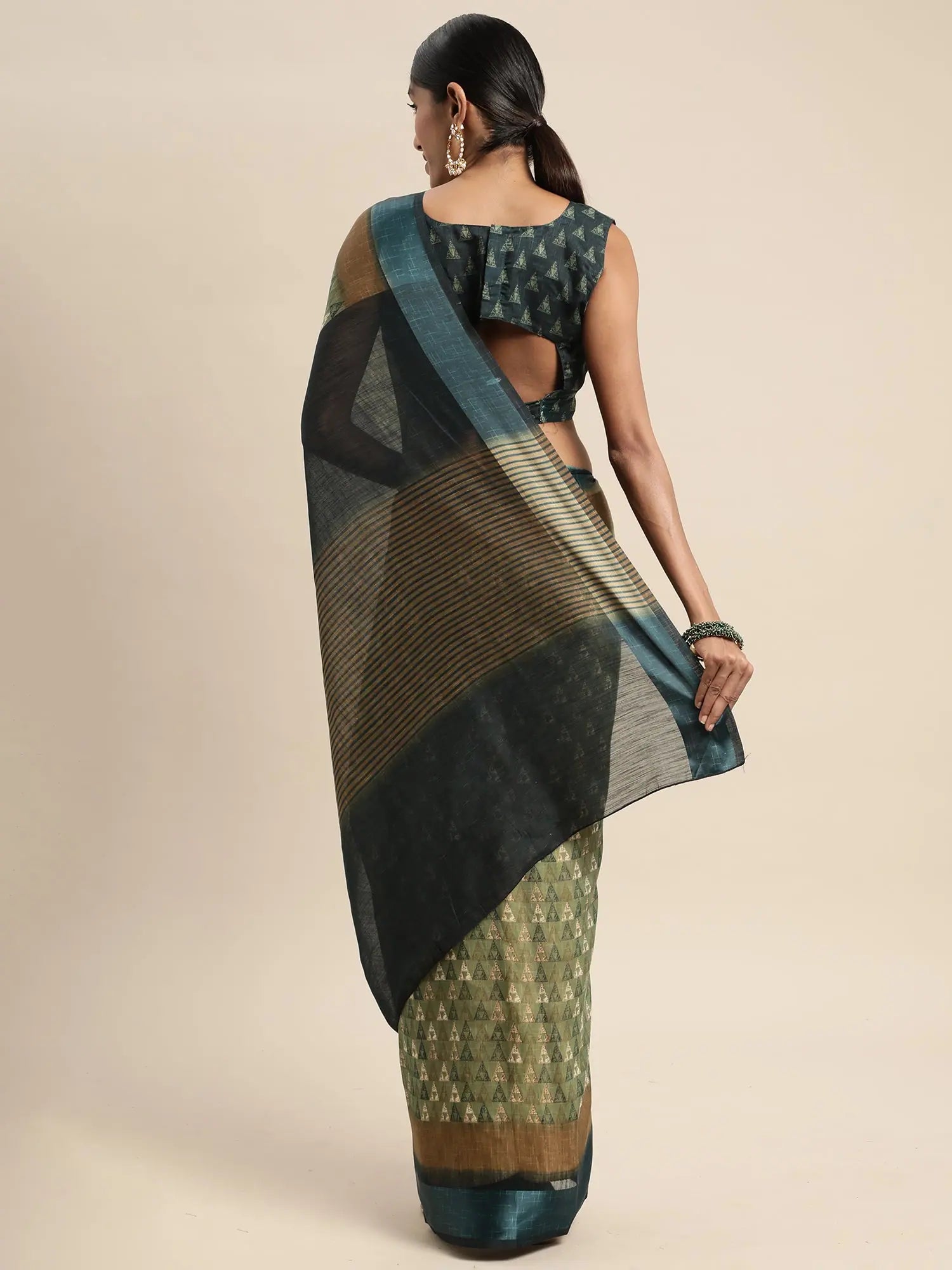 Olive Linen Saree: Elegant Indian Sari Collection