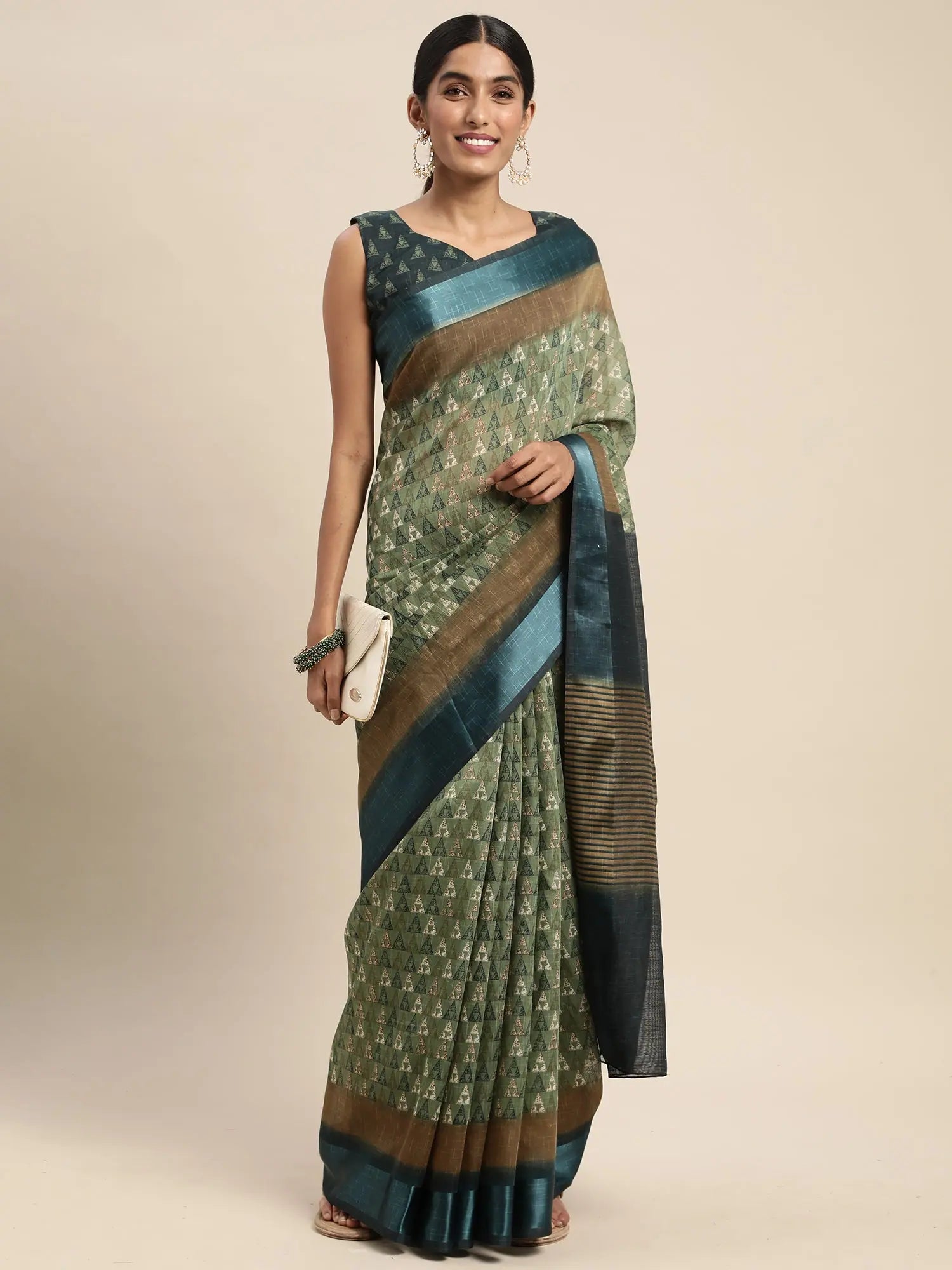 Olive Linen Saree: Elegant Indian Sari Collection