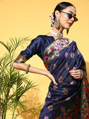 Women's Cotton Blend Cream Woven Design Celebrity Saree With Blouse Piece-3VMIKA3002