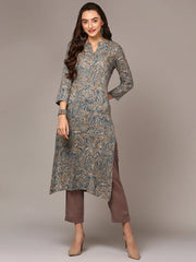 Women Grey Viscose Rayon Ethnic Motif Printed regular Fit Kurta VCK9527