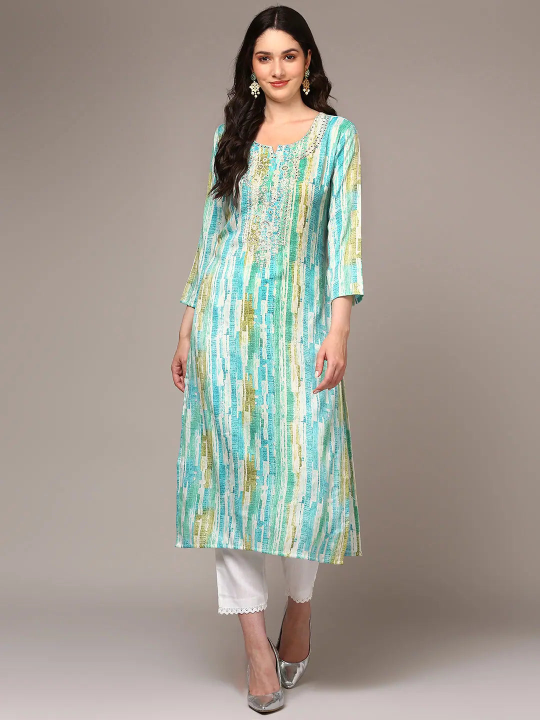 Blue Abstract Print Indian Kurta for Women - Viscose Kurtis