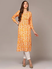 Women Viscose Rayon Orange Embroidered Kurta VCK9509