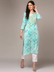 Women Blue Viscose Rayon Embroidered Kurta VCK9333