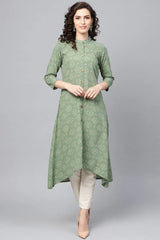 Women Green Geometric Printed Kurta