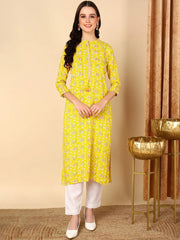 Women Yellow Cotton Ethnic Motifs Printed Straight Kurta-VCK9673