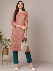 Women Pink Viscose Rayon Floral Printed Straight Kurta-VCK9599