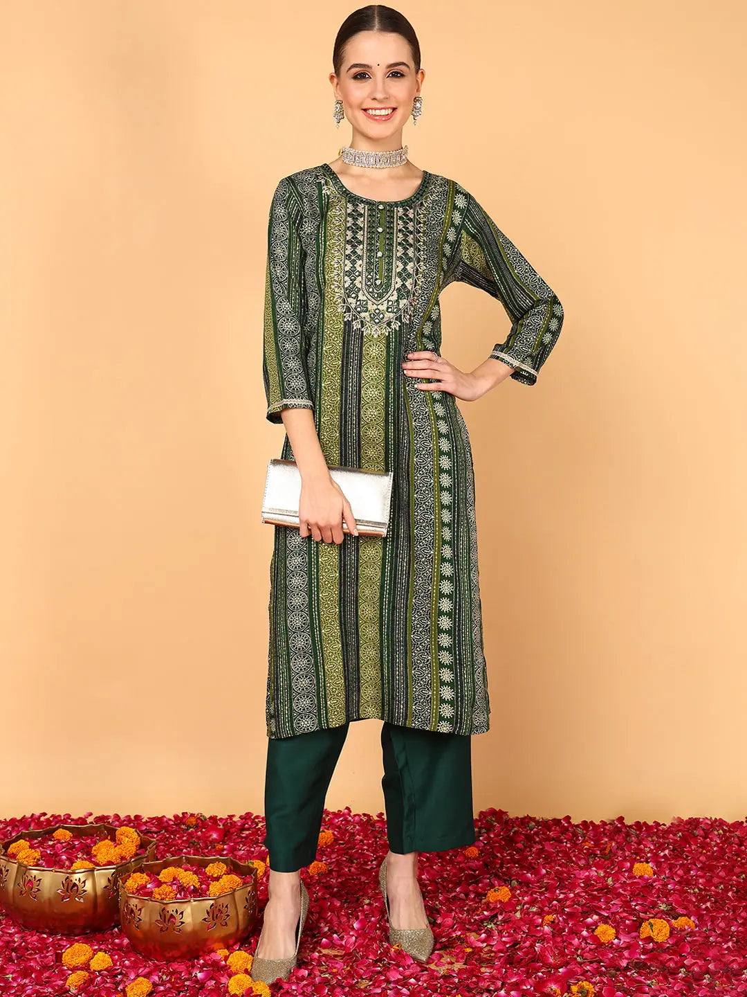 Green Printed Indian Kurtis | Viscose Kurta for Women Online
