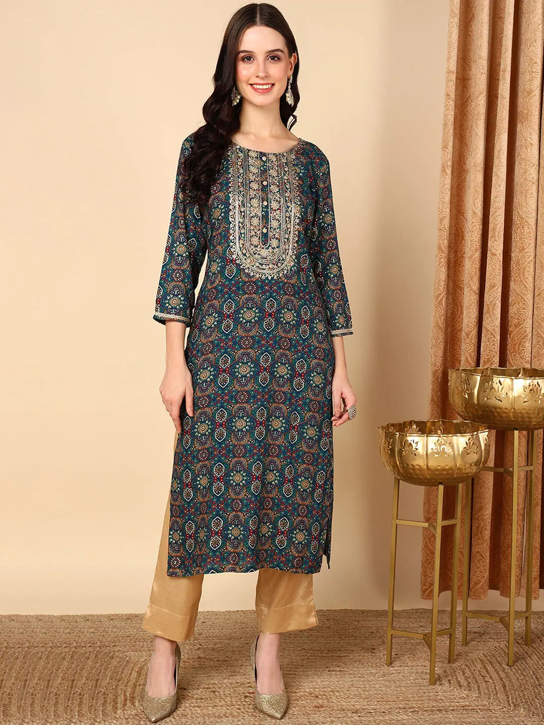 Blue Bandhani Print Indian Kurta - Women's Viscose Kurta