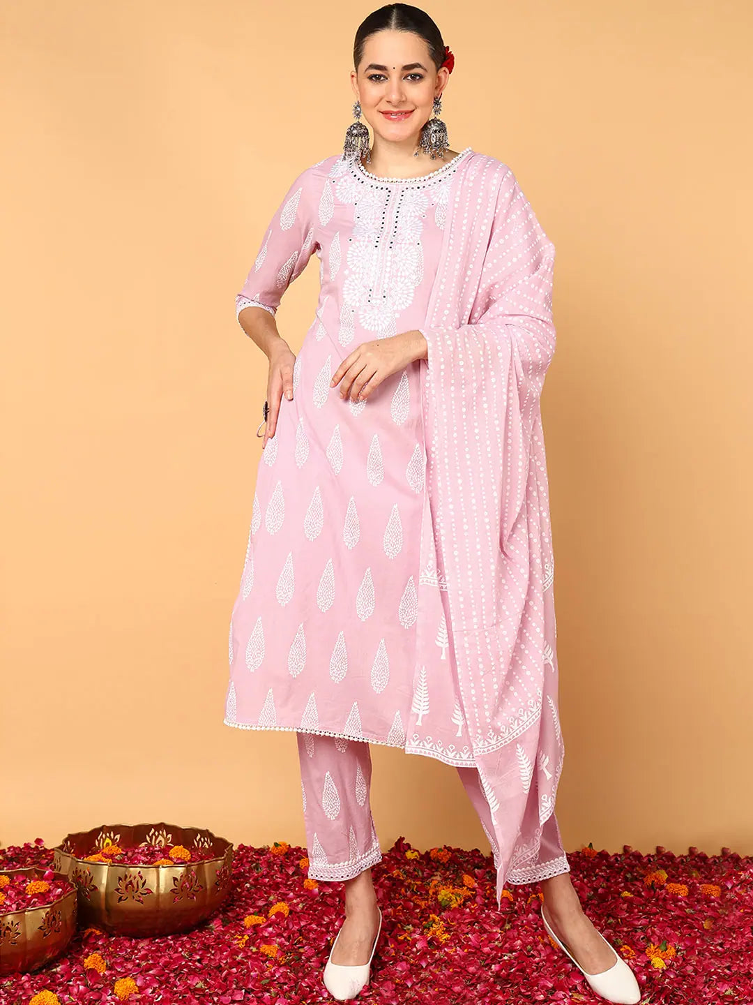 Pink Printed Kurta Set with Dupatta | Women's Indian Kurta Sets
