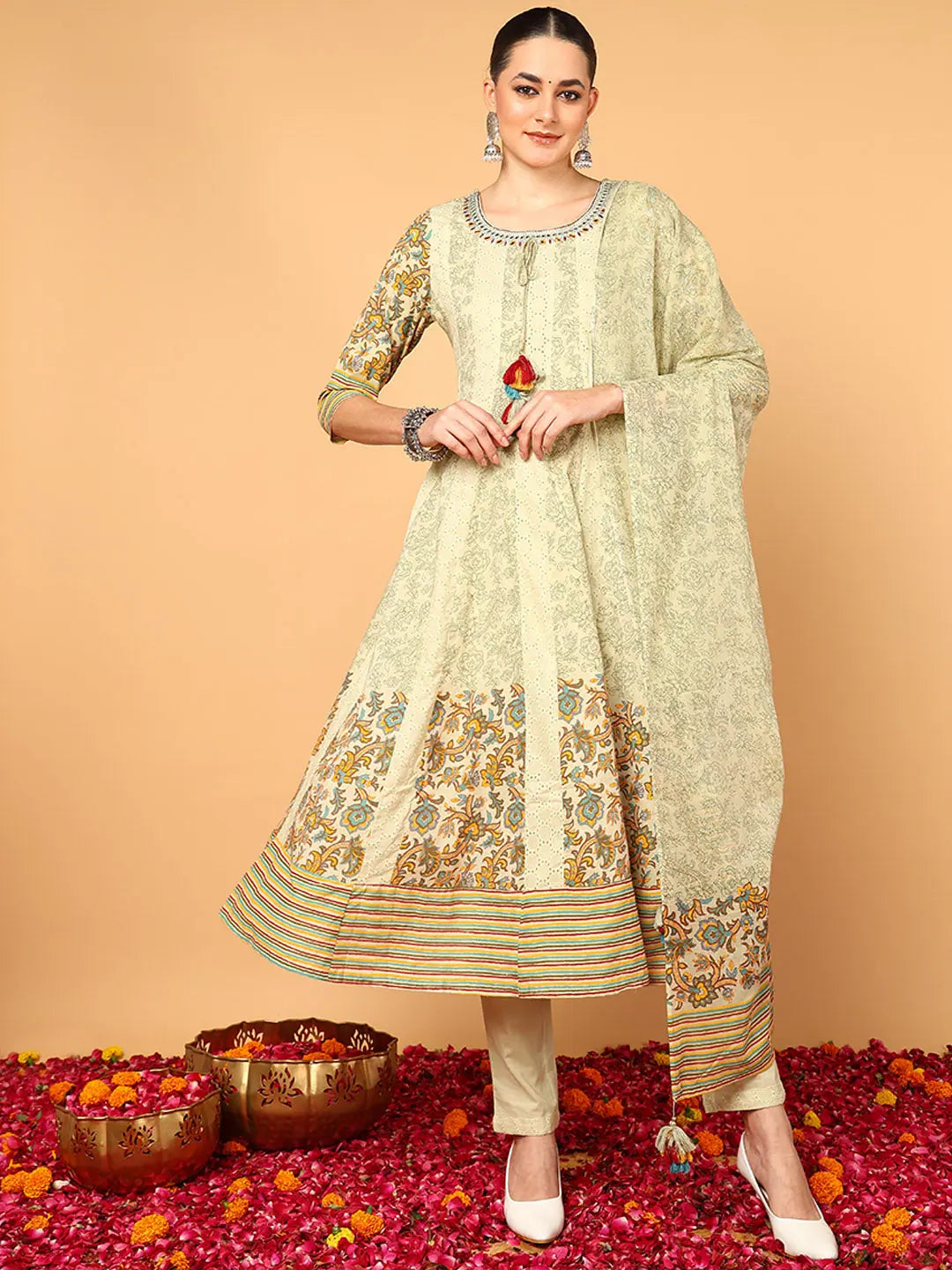 Green Cotton Kurta Set with Dupatta | Women's Designer Kurta Sets