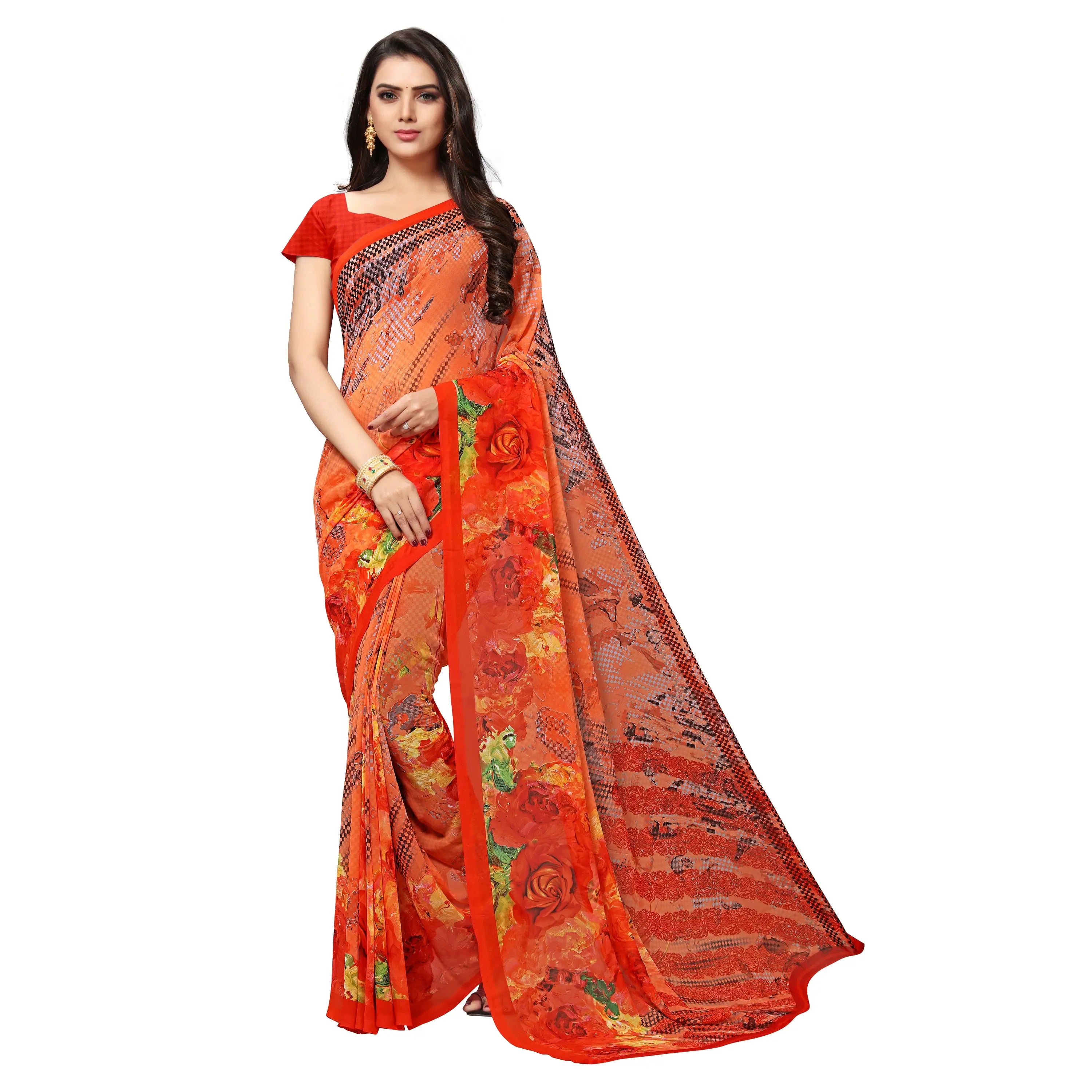Printed Polyester Saree - Indian Sari Style & Comfort