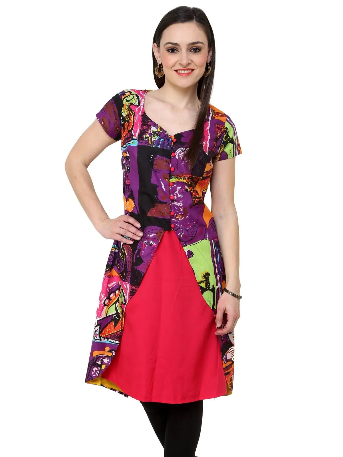 Women's Casual Half Sleeve Printed Kurti-PK1019PURPLE-S