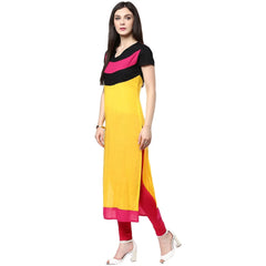 Women's Yellow Color Block Kurti