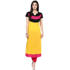 Women's Yellow Color Block Kurti