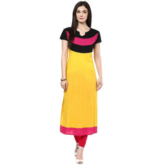 Women's Yellow Color Block Kurti