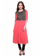 Women's Brocade Bodice Kurti-PK1125CORAL-S