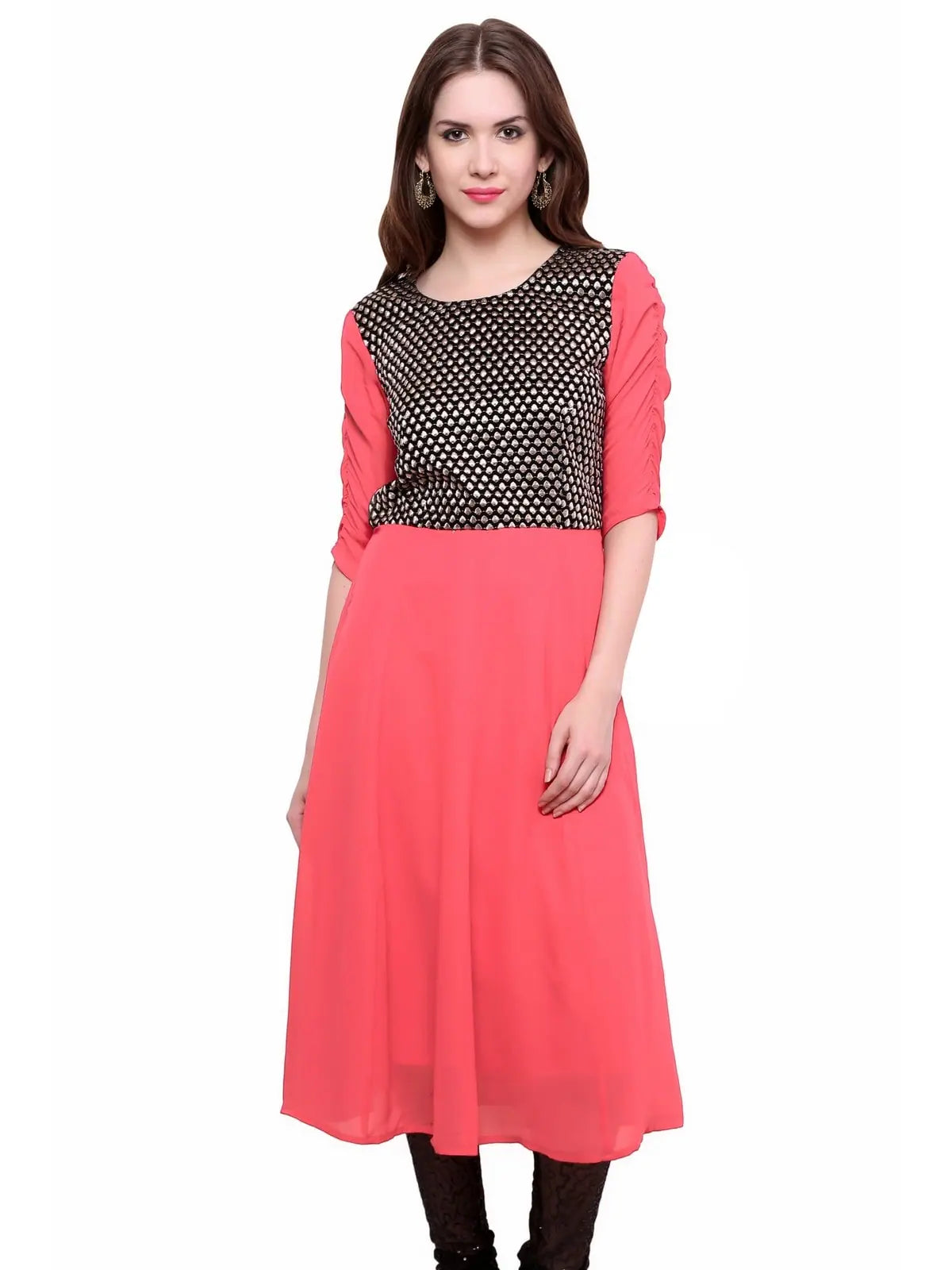 Women's Brocade Bodice Kurti-PK1125CORAL-S