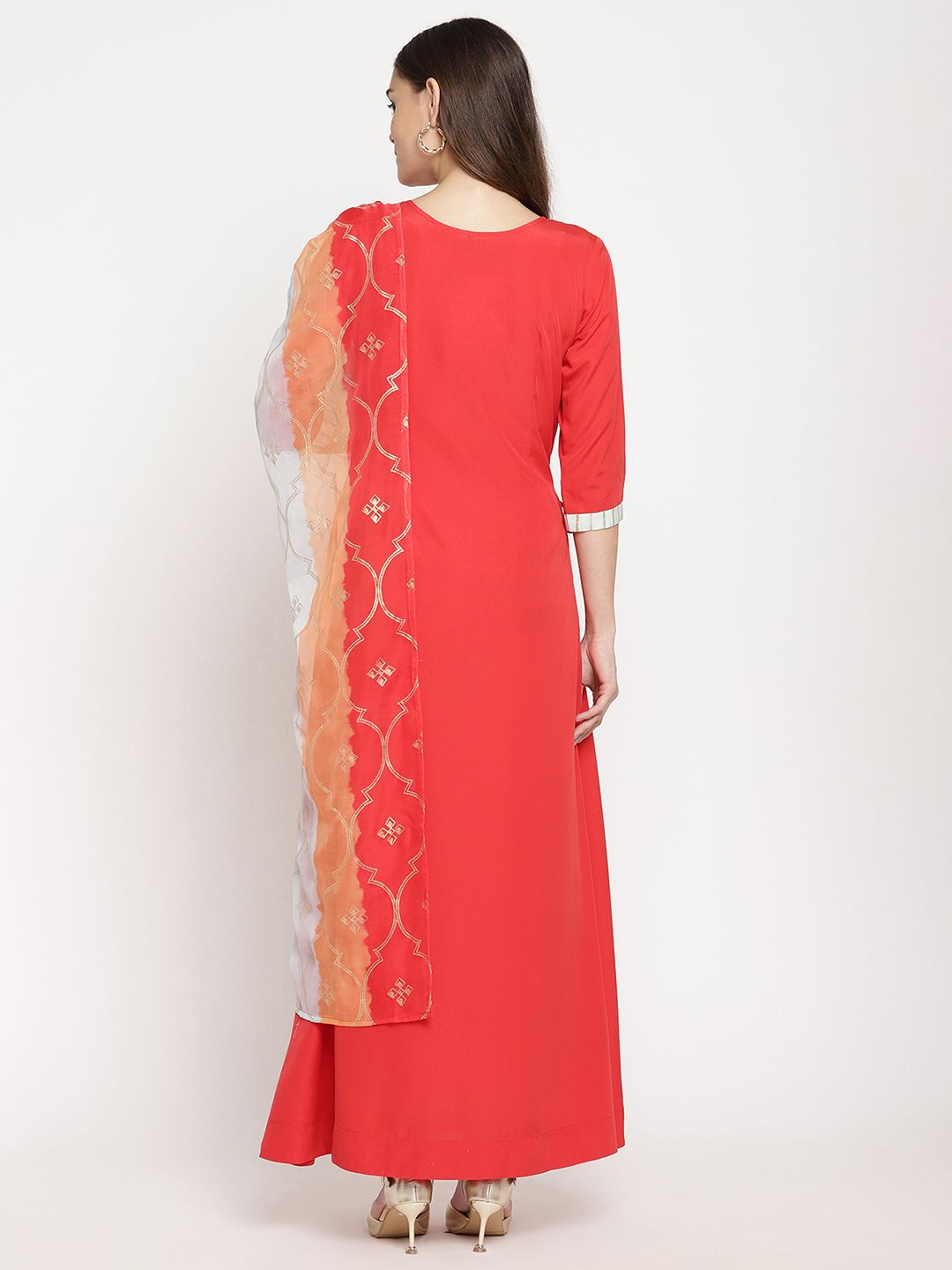 Red Crepe Solid Kurta with Printed Dupatta | Women's Kurta Sets