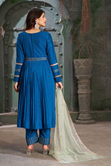 Powder Blue Flared Anarkali Kurta Set with Trousers and Dupatta-CL-KPD-136